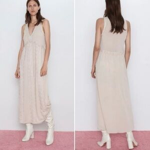 Zara contrasting lace camisole maxi dress neutral Small